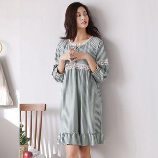 3/4-sleeve Stripe Sleep Dress