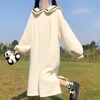 Sailor Collar Lantern-sleeve Midi Pullover Dress