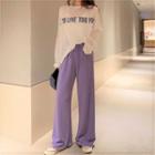 Set: Loose-fit Long Sleeve Lettering T-shirt + Wide-leg Pants