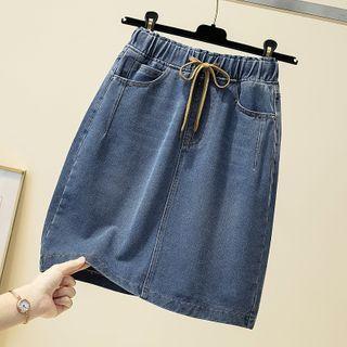 Drawstring Denim A-line Mini Skirt