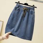 Drawstring Denim A-line Mini Skirt
