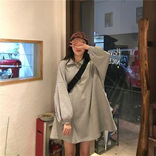 Long-sleeve Mini Polo Dress Gray - One Size