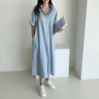 Pocket-patch Maxi Shirtdress Light Blue - One Size