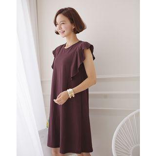 Round-neck Flutter-sleeve A-line Dress