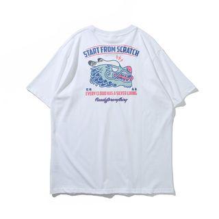 Dragon Print Short-sleeve Round Neck T-shirt