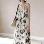 Spaghetti Strap Floral Maxi A-line Dress White - One Size