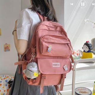 Plain Buckled Backpack / Charm / Set