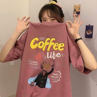 Oversized Elbow-sleeve Printed T-shirt