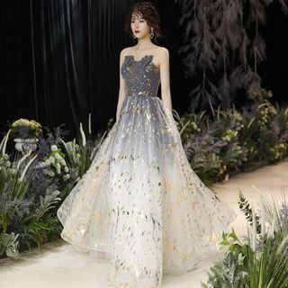 Spaghetti-strap / Off-shoulder Printed A-line Evening Gown