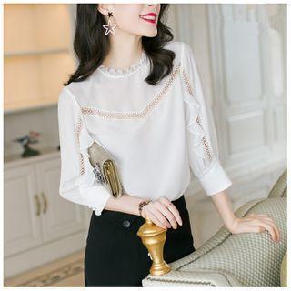 Lace Trim Ruffled 3/4-sleeve Blouse