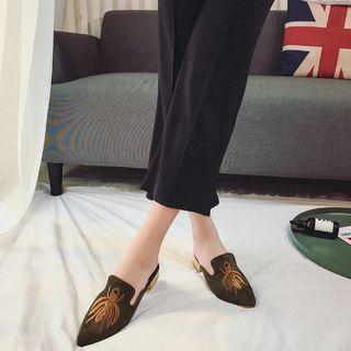 Insect Embroidered Block Heel Mules