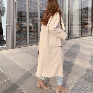 Glen-plaid Wool Blend Coat Ivory - One Size