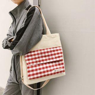 Gingham Panel Canvas Crossbody Bag