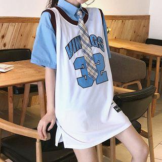 Elbow-sleeve Shirt / Oversized Tank Top