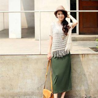 Cutout Fringe Short-sleeve Knit Top