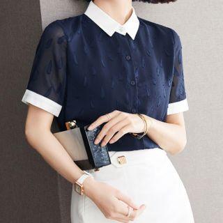 Short Sleeve Contrast Trim Chiffon Shirt