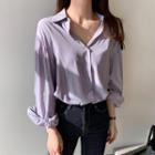 Puff Sleeve Chiffon Shirt Purple - One Size