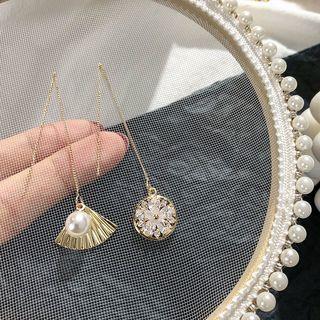 Non-matching Faux Pearl Faux Crystal Alloy Fan Dangle Earring 1 Pair - Non Matching - Gold - One Size