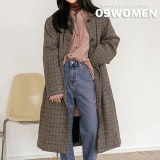 Single-breasted Oversized Long Houndstooth Coat