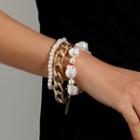 Set Of 3: Bead Bracelet + Chain Bracelet Set Of 3 - Gold & White - One Size