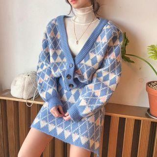 Set: Jacquard Cardigan + Mini A-line Skirt