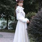 Long-sleeve Embroidered A-line Midi Coat Dress