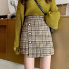 Asymmetric Tweed Plaid Skirt