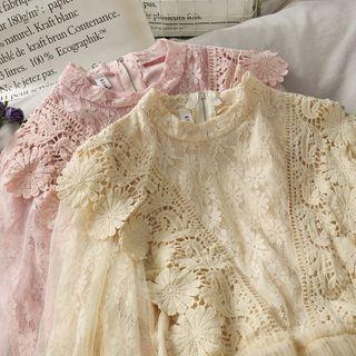 Jacquard-panel Loose Lace Top