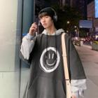 Mock Two-piece Smiley Face Loose-fit Hoodie