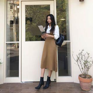 Set: Plain Shirt + Knit Overall Dress
