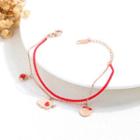 Stainless Steel Pig Red String Bracelet 012 - Rose Gold Pig - Red - One Size