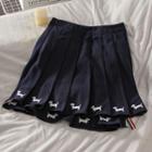 High-waist Embroidered Accordion Pleat Mini Skirt