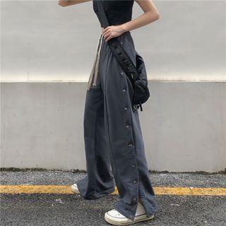 Side Buttoned Wide Leg Pants