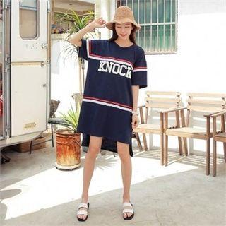 Contrast-trim Dip-back Lettering T-shirt Dress