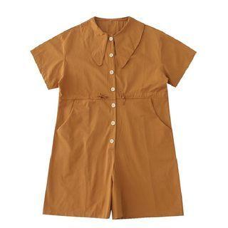 Short Sleeve Plain Drawstring Romper