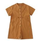 Short Sleeve Plain Drawstring Romper