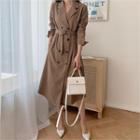 Notched-lapel Double-breasted Trench Dress With Belt Brown - One Size