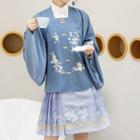 Set: Traditional Chinese Rabbit Embroidered Button-up Jacket + Pleated Wrap Skirt