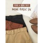 Belt-waist Mini A-line Skirt