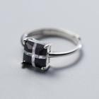925 Sterling Silver Square Rhinestone Ring Black Square - Silver - One Size