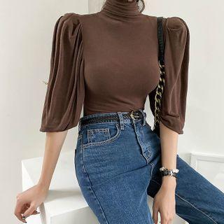 Puff-shoulder Turtleneck Top