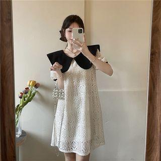 Short-sleeve Peter Pan Collar Bow Lace Dress