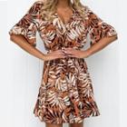 Short-sleeve Ruffled V-neck Midi Dress