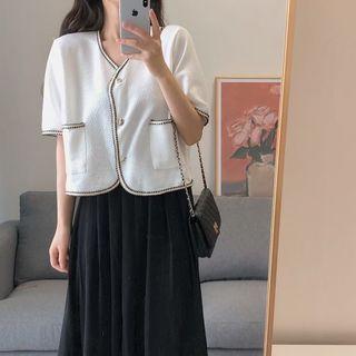 Short-sleeve Button Jacket / Midi A-line Skirt