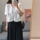Short-sleeve Button Jacket / Midi A-line Skirt