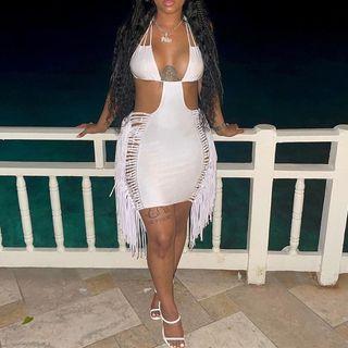 Halter Cutout Fringed Mini Bodycon Dress