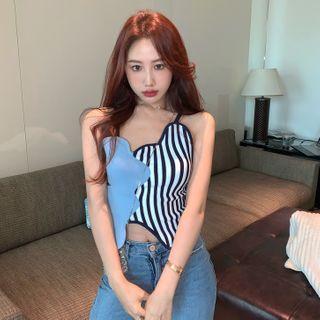 Striped Irregular Knit Camisole Top As Figure - One Size