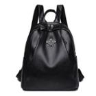 Star Accent Faux Leather Backpack Black - One Size