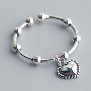 Heart & Bead Open Ring S925 Silver - Silver - One Size