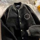 Faux Shearling Embroider Letter Button-up Oversize Jacket